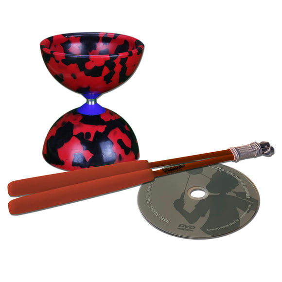 Jester 'Red & Black' Diabolo with Pro sticks, Instructions and DVD