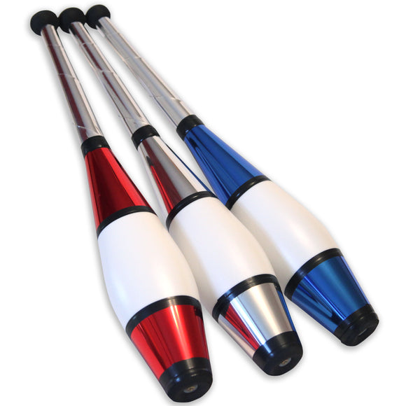 3 Professional Euro Classic Juggling Clubs in Red, White & Blue