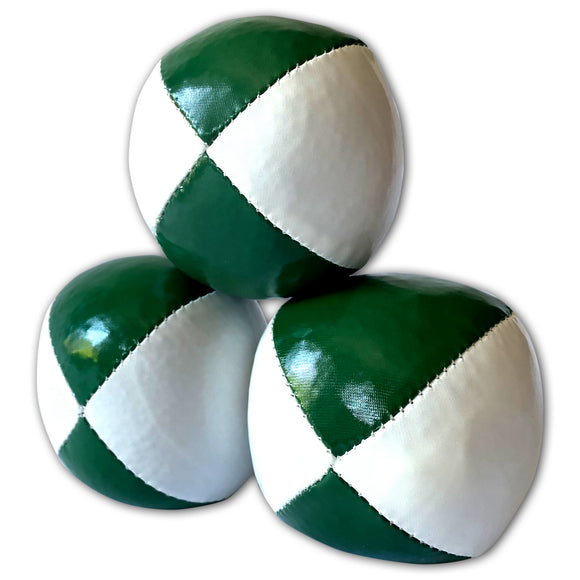3 Professional Green & White Paneled Juggling Balls