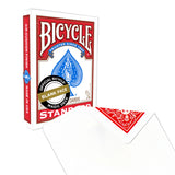 A deck of Official Bicycle Gaff Cards with a red back design and a blank face, displayed alongside its packaging which has the Bicycle logo.