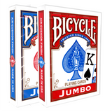 Bicycle Jumbo Index playing cards packaging with red and blue design.