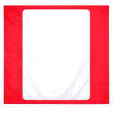 A square red silk with a blank playing card in the middle. 