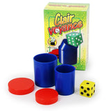 Clairvoyance magic trick packaging with blue tubes and yellow die.
