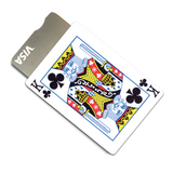 A playing card cover for a debit card.