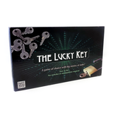 The product packaging for 'The Lucky Key' which includes a box with keys and a padlock, designed for a magic trick.