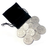 10 Palming coins for magic with small black bag.