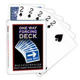 A deck of Bicycle Playing Cards made into a One Way Forcing Deck by Red Dragon Magic. Behind are 6 playing cards which are all Two of Spades.