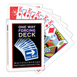 A deck of Bicycle Playing Cards made into a One Way Forcing Deck by Red Dragon Magic. Behind are 6 playing cards which are all King of Diamonds.