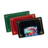 A set of three quality close-up pads / mats in green, red, and black, each professional sized with aces border. Perfect for performing with cards, coins and other small magic props. Sold by Red Dragon Magic.