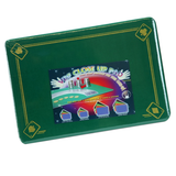 A quality close-up pad / mat in green, professional sized with aces border. Perfect for performing with cards, coins and other small magic props. Sold by Red Dragon Magic.