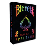 A pack of Bicycle spectrum backed playing cards with the deck showing a colorful spectrum design and the Bicycle logo.