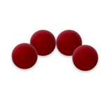 Four red sponge balls with a 2 inch diameter arranged on a plain background.